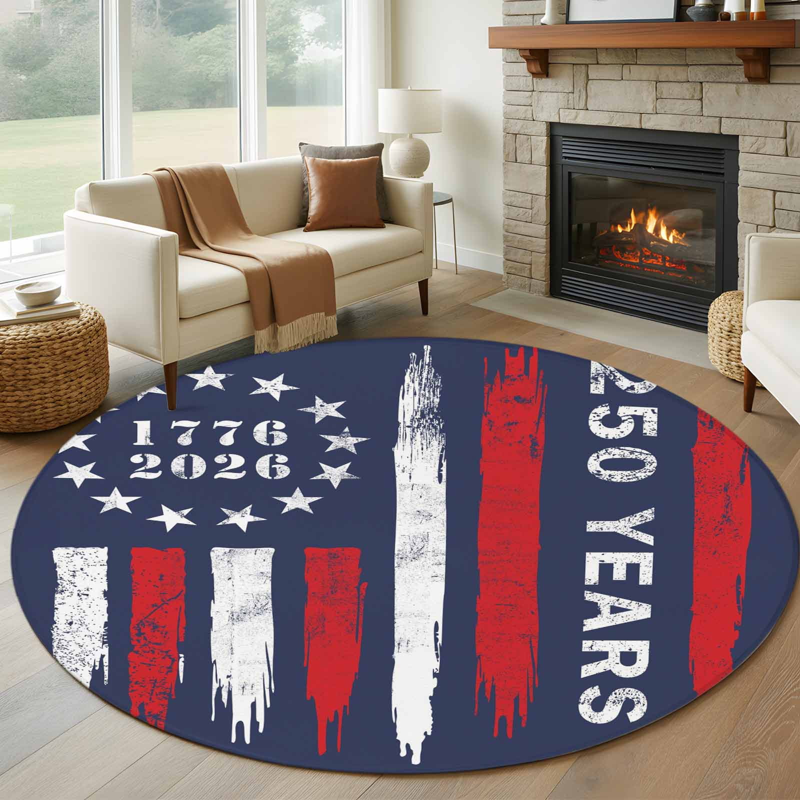 250 Years America Round Rugs for Living Room 5ft USA 250th Anniversary ...