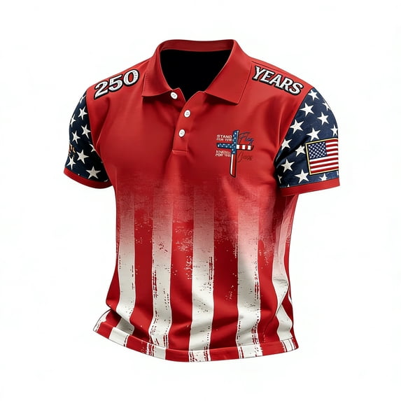 250 Years America Shirt, America Flag T-Shirt 4th Of July Shirt Short Sleeve Polo Shirts #01 Watermelon Red Size M