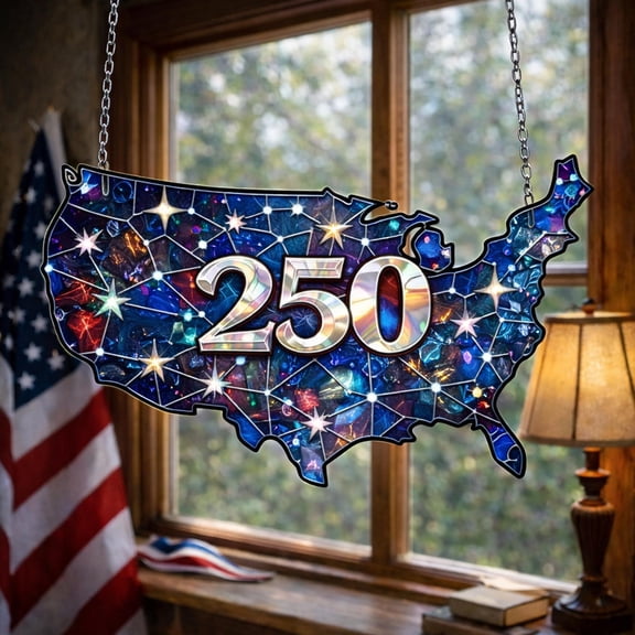 250 Years America USA Map Hologram Acrylic Suncatcher Patriotic Window Hanging Anniversary Gift 1776 2026