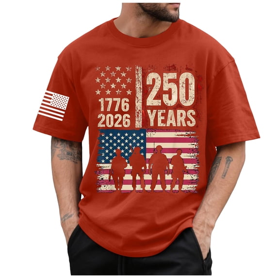 250 Anniversary Shirt 4th of July 2026 Men Tshirts Short Sleeve Crew Neck Happy Bithday 1776 2026 Graphic Tee for Men Dark Blue (Red,M)