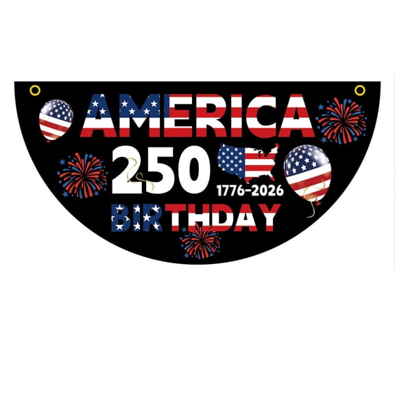 250 Years American Anniversary Flag Semicircle Fence Banner - Bunting Flags Outdoor Patriotic Fence Decoration Double Sided Polyester - (H)