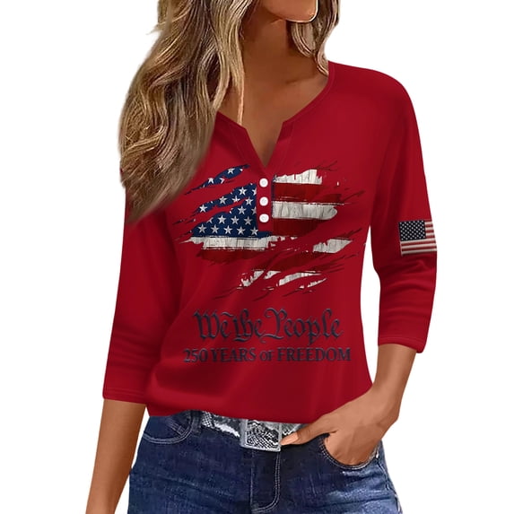 250 Years American Flag 250th Anniversary USA T-Shirt 1776-2026 3/4 Length Sleeve Button Down Patriotic Shirts