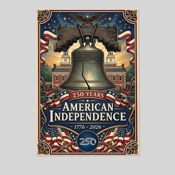 250 Years American Flag Poster, Patriotic Wall Art Full Size 24''x36'' The Golden Shop