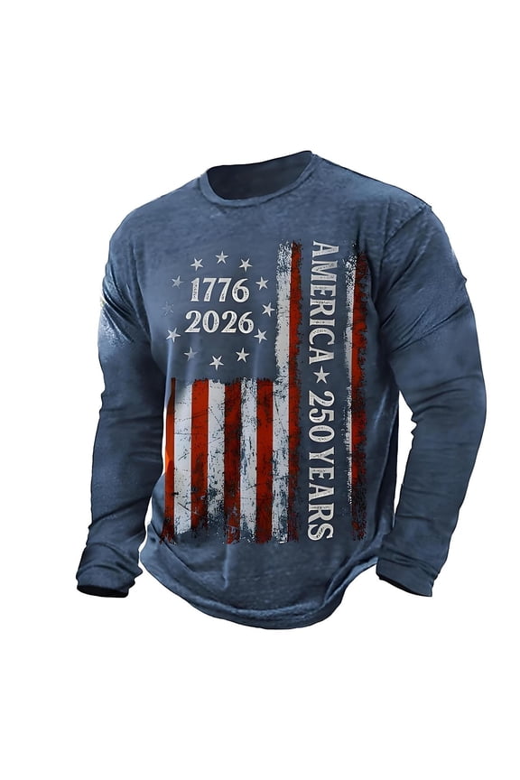 250 Years American Flag Shirt for Men 250th Anniversary USA Long Sleeve T-Shirt