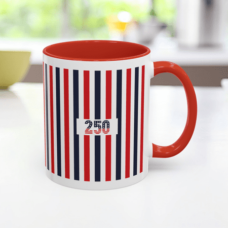 250 Years American Independence Day Mug Patriotic Red White and Blue Stripes Ceramic Cup, 11oz