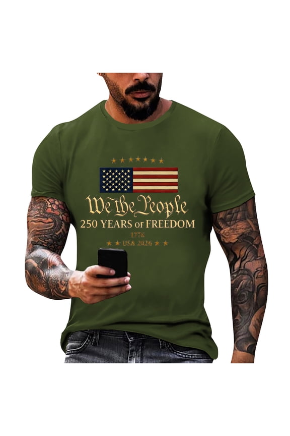 250 Years American Shirt for Men American Flag T Shirt 4th of July Shirts 250 Years Birthday Tees 1776-2026 Print Tops Army Green M
