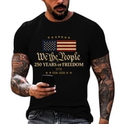 250 Years American Shirt for Men American Flag T Shirt 4th of July Shirts 250 Years Birthday Tees 1776-2026 Print Tops Black XL