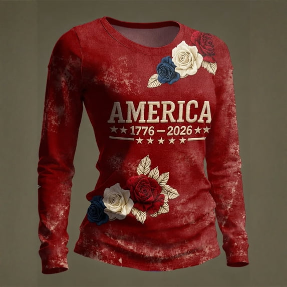 250 Years Anniversary Long Sleeve Tops for Women Crew Neck Shirts 4th of July Blouses Summer Vacation Summer Tshirts Clothes