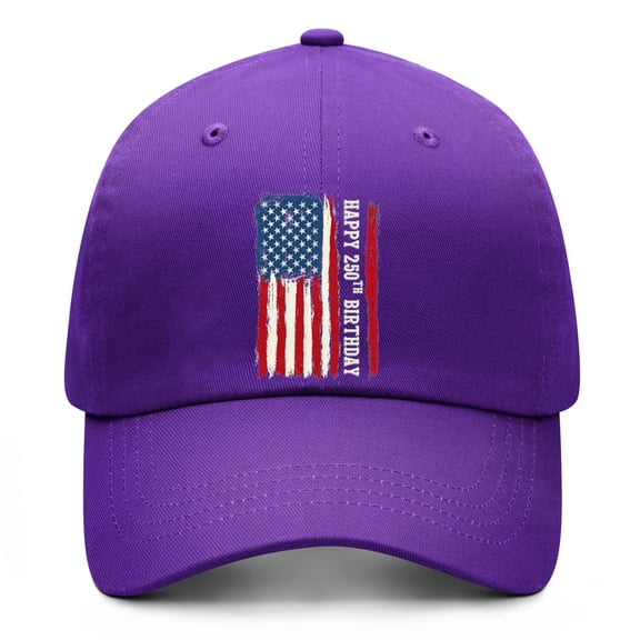 250 Years Anniversary USA Purple Baseball Cap with Printed Artwork and Adjustable Fit for Men Women Celebrating America 250 Years