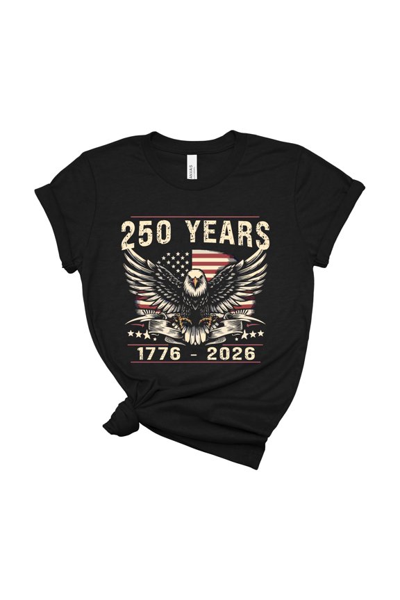 250 Years Bald Eagle Wings Spread Vintage Flag Patriotic Tee 1776 2026