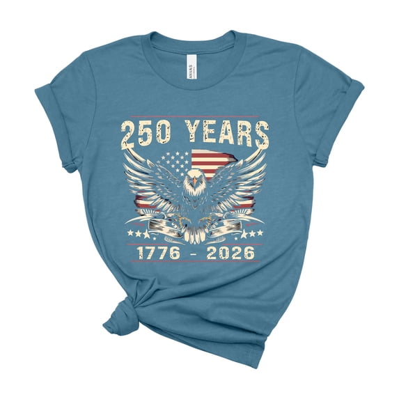 250 Years Bald Eagle Wings Spread Vintage Flag Patriotic Tee 1776 2026