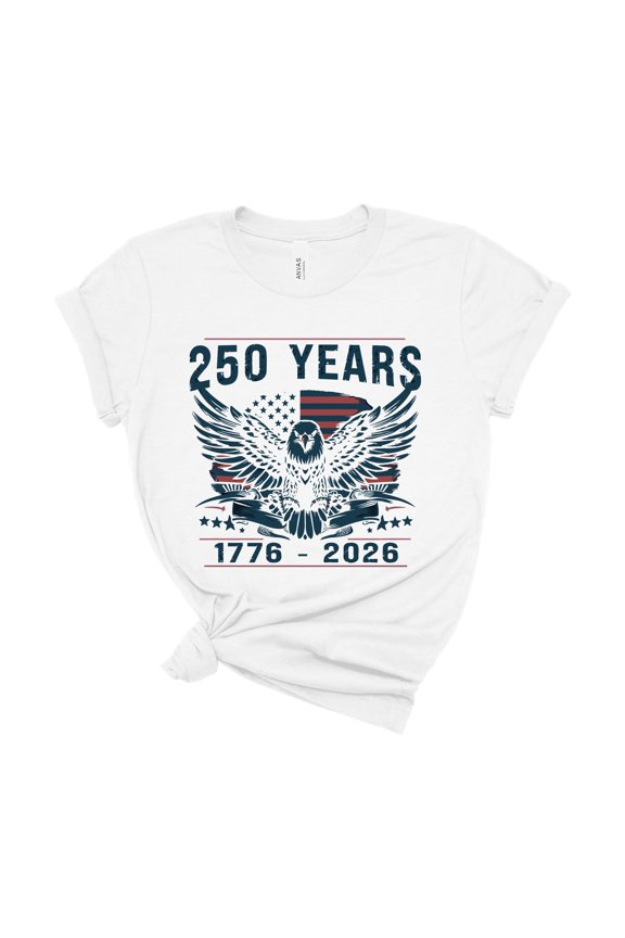 250 Years Bald Eagle Wings Spread Vintage Flag Patriotic Tee 1776 2026