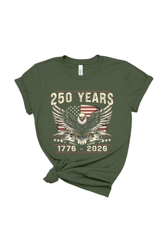 250 Years Bald Eagle Wings Spread Vintage Flag Patriotic Tee 1776 2026