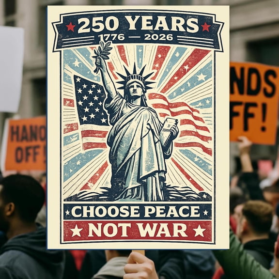 250 Years Choose Peace Not War Protest Sign, 1776 2026 America 250th Anniversary Poster, Anti War Peace Rally Sign, Patriotic Protest Poster, Poster Only