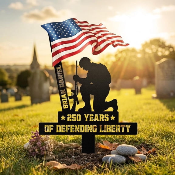 250 Years of Defending Metal Garden Stake,Durable Iron Patriotic Yard Sign, 4th of July Decorations Outdoor Independence Memorial Day Stake,250th Anniversary Decor for Lawn, Garden