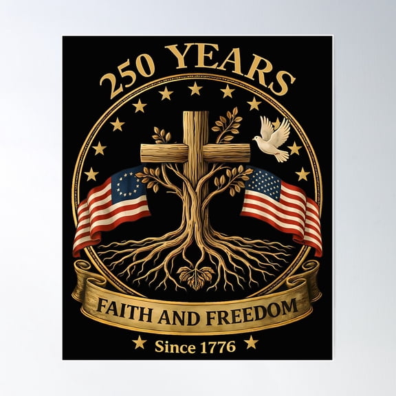 250 Years Faith Freedom Usa Us Flag 4Th Of July Christian Spiritual, Unframed Poster
