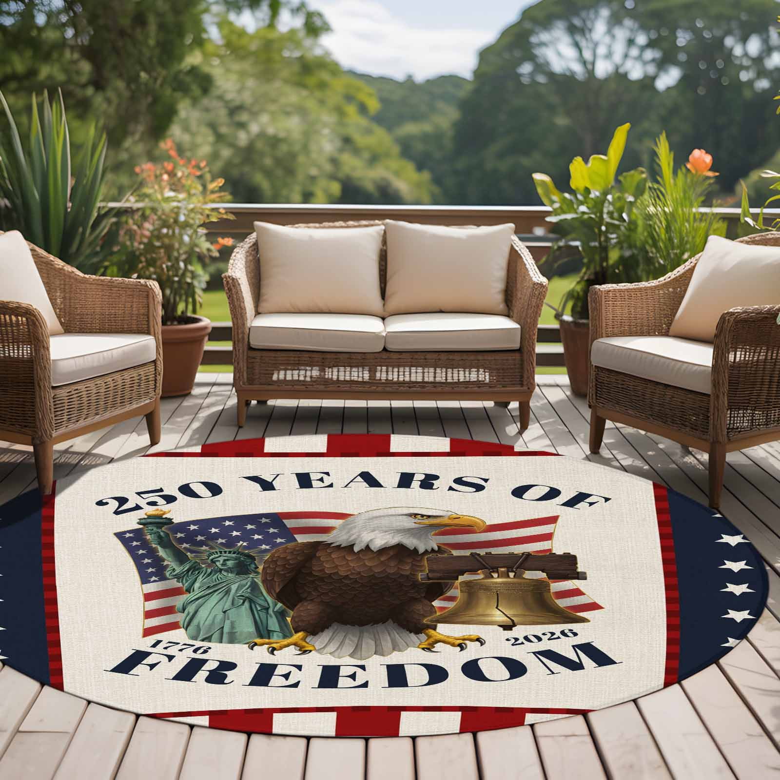 250 Years of Freedom 8ft Round Rug for Open Concept Living Room Seating ...