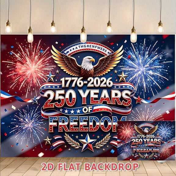 250 Years of Freedom Backdrop 1776-2026 American Independence Day Decorations, Patriotic Theme Banner for Indoor Outdoor Party Celebrations, Perfect for National Day Events