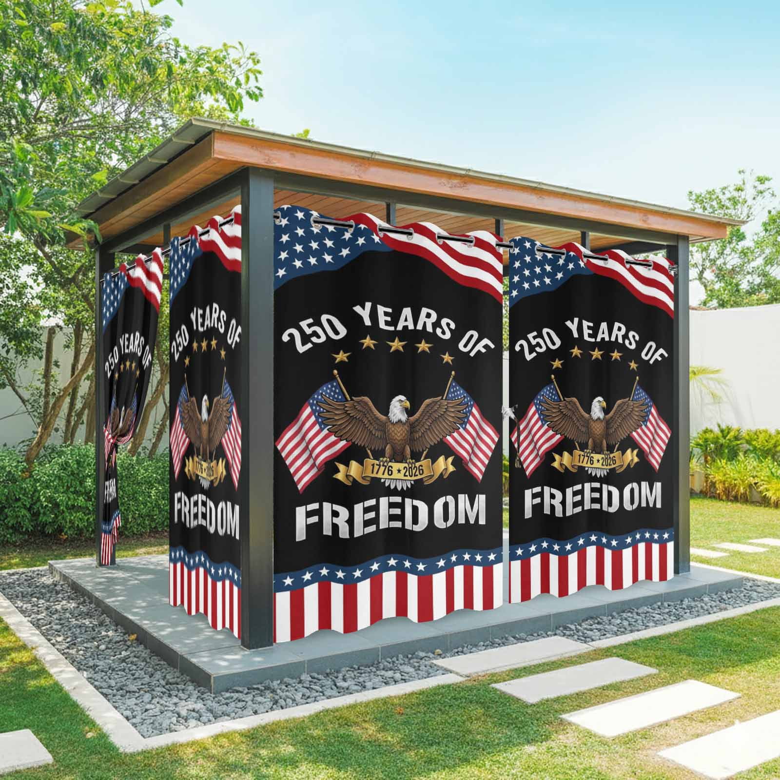 250 Years of Freedom Eagle Outdoor Curtains for Patio, Independence Day Red Blue Stripe Star Flag Sunshade Privacy Drapes Grommet Waterproof Outside Curtains for Porch Balcony 54"x108", 1 Panel