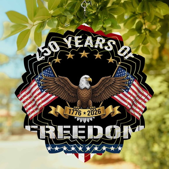 250 Years of Freedom Eagle Wind Spinner for Garden Yard 8In, Independence Day Red Blue Stripe Star Flag 3D Stainless Steel Kinetic Hanging Wind Spinners Rustproof Outdoor Decor for Lawn Patio Home