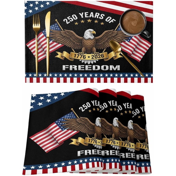 250 Years of Freedom Placemats Set of 2, 1776-2026 Patriotic Eagle US Flag Table Mats Washable Heat-Insulation Non-Slip Place Mats for Kitchen Dinner Table Indoor Outdoor Decor