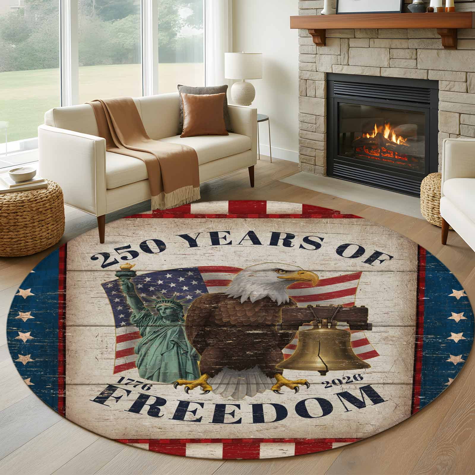 Democrat Rug 250 Years of Freedom Round Living Room Rugs 6 ft, Patriotic Bald Eagle ...