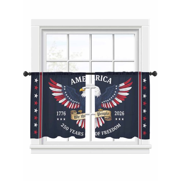250 Years of Freedom Sheer Curtains 2 Panels Set 4th of July Patriotic Bald Eagle Sheer Window Curtains Light Filtering Rod Pocket Voile Drapes for Bedroom Living Room 52"x45"