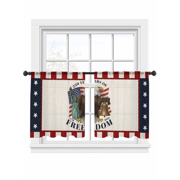 250 Years of Freedom Sheer Curtains 2 Panels Set Independence Day Bald Eagle Star Stripe Sheer Window Curtains Light Filtering Rod Pocket Voile Drapes for Bedroom Living Room 52"x45"