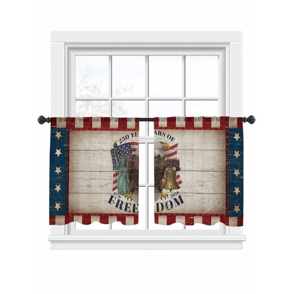250 Years of Freedom Sheer Curtains 2 Panels Set Patriotic Bald Eagle Star Stripe Wooden Sheer Window Curtains Light Filtering Rod Pocket Voile Drapes for Bedroom Living Room 52"x45"