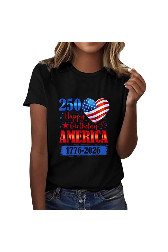 250 Years of Freedom Short Sleeve Tee – Women's USA 250th Anniversary Shirt, American Eagle Patriotic Top, Casual Wear for 2026 Events,Independence Day Gift Recommendations(Black,M)