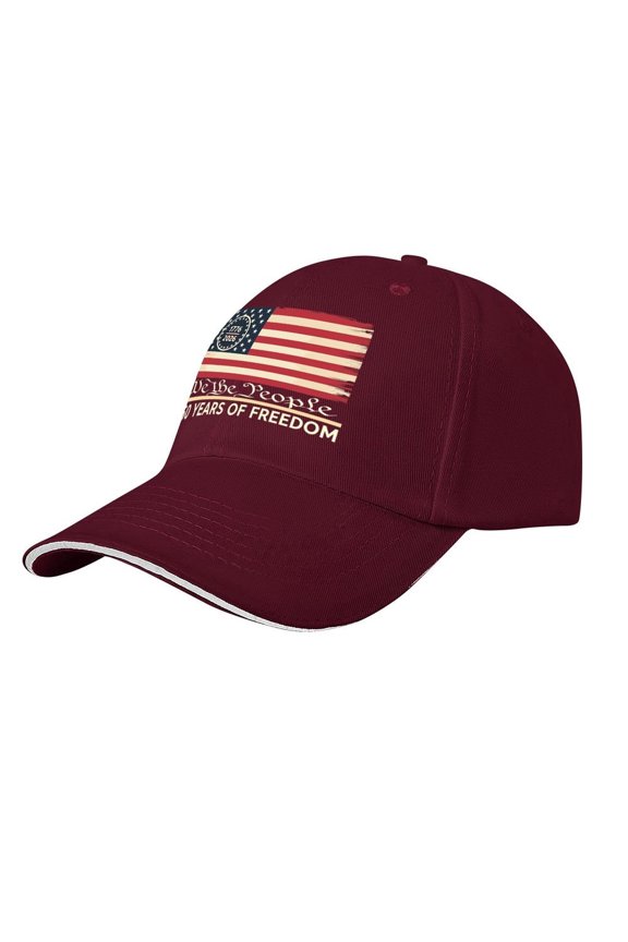 250 Years of Freedoms 1776-2026 Sandwich Brim Hat for Man, Camping Hats Gifts for Boyfriends Outdoor Adjustable Baseball Cap, Polyester, Fits 22-23" Head - crimson