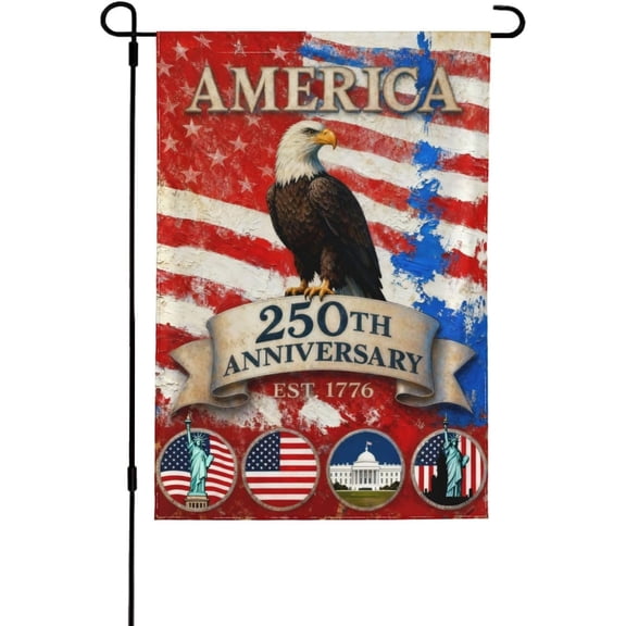 250 Years Garden Flag 12x18 Double Sided America 250th Anniversary 1776 2026 Semiquincentennial Flag for Outside House Indoor Yard Patriotic Banner Decor