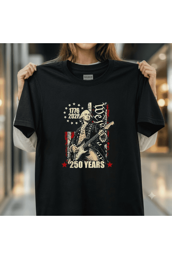 250 Years George Washington US Banner 1776-2026 July 4th Unisex T-Shirt, up to size 5XL