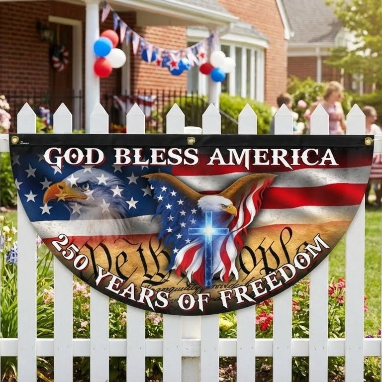 250 Years God Bless America Patriotic 1776 2026 Freedom Fan Flag 36x72in