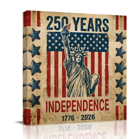 250 Years Independence Canvas Wall Art for Living Room, Statue of Liberty American Flag Reteo Poster Print Painting for Bedroom Office Home Decoration Wall Pictures Prepare To Hang 8"x8"