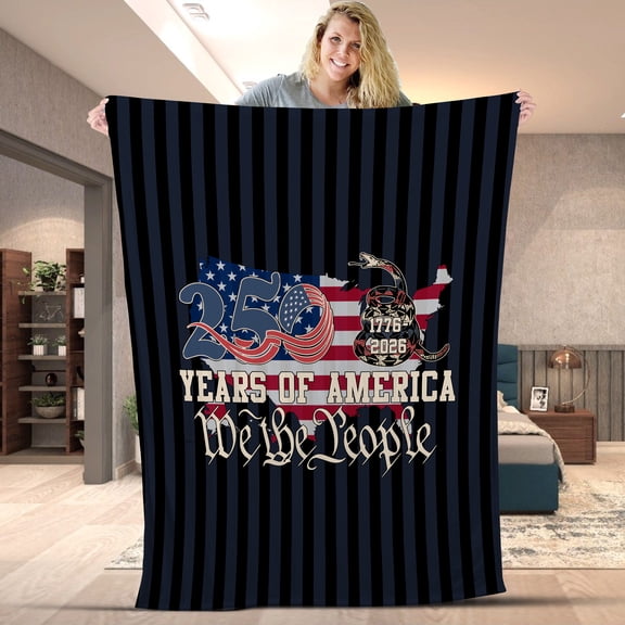 250 Years Of America Blanket, We The People Throw, 1776 2026 US Map Fleece and Sherpa Blanket