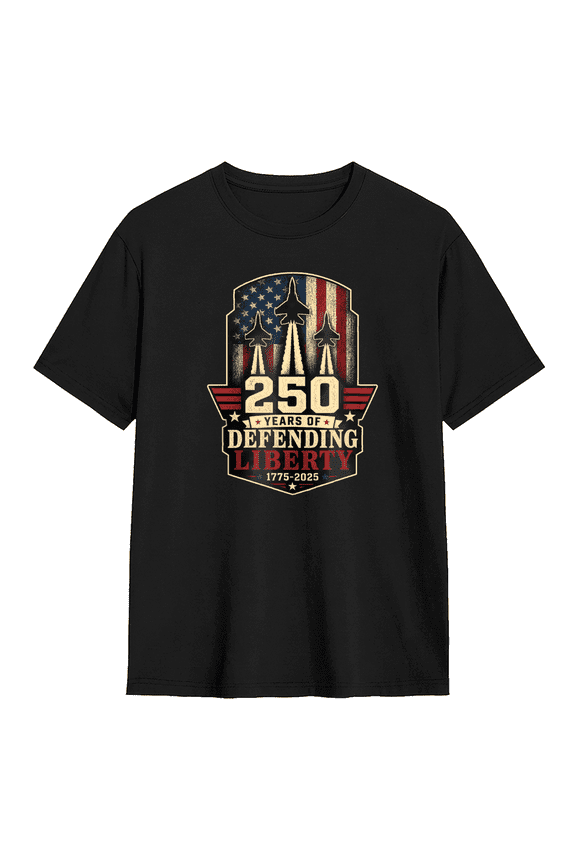 250 Years Of Defending Liberty Jets Vintage Graphic Tee for Men and Women, Fun Holiday Gift Cotton Short Sleeves T-Shirt
