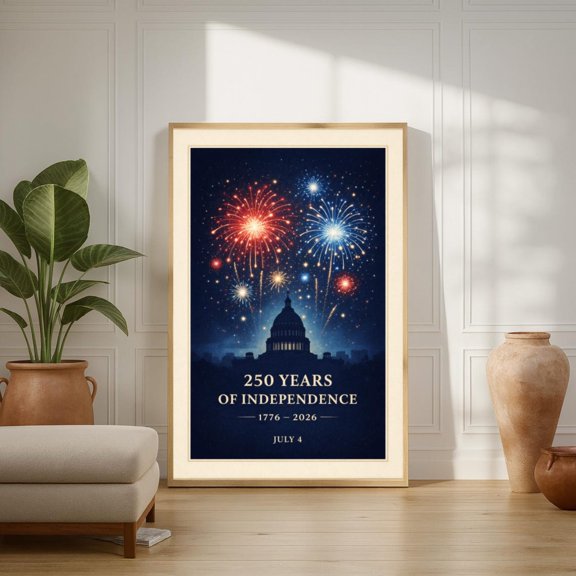 250 Years Of Independence Fireworks 1776-Night Sky Wall Art July 4, Stretched Canvas 8x10in