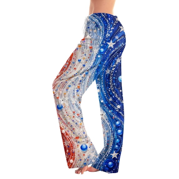 250 Years Pants for Women Patriotic Star USA Flag Print Elastic High Waist Pants Wide Leg Relaxed Fit Home Wear Breathable Lounge Pants, #01 Dark Blue, L