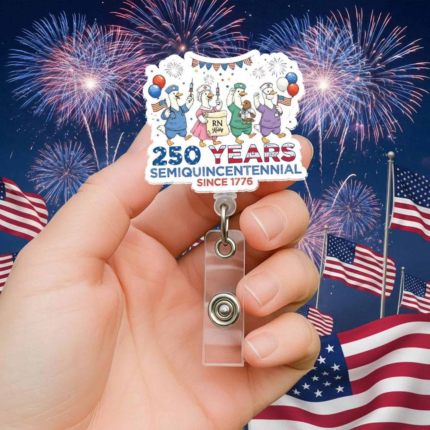 250 Years Semiquincentenal Anniversary Badge Reel, America Flag 4th of ...