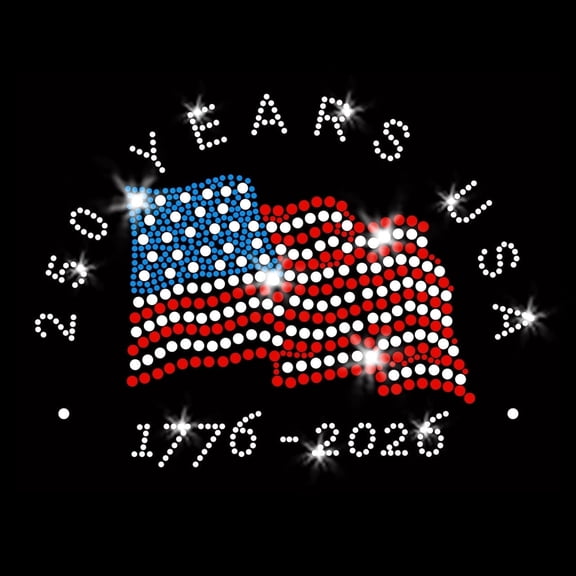 250 Years USA Flag 1776 - 2026 Iron-on Rhinestone Transfer Sparkly Patriotic America Crystals Bling