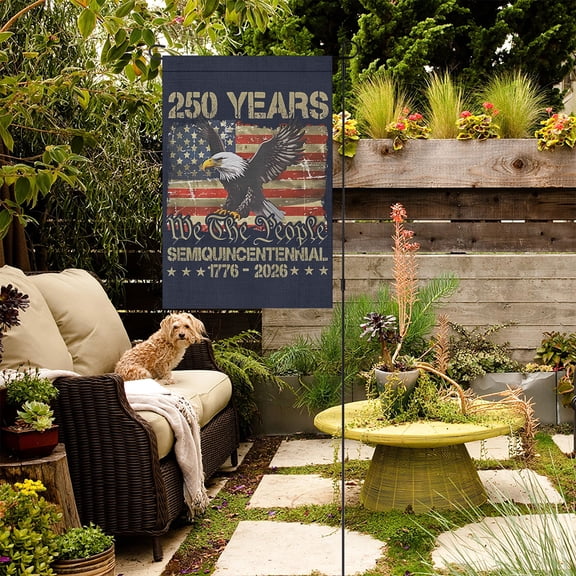 250 Years We the People Garden Flag - Bald Eagle & American Flag Semiquincentennial Burlap Yard Flag