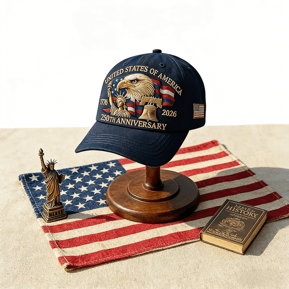 250 Years of America Embroidered Cap, Adjustable Retro Washed Patriotic Baseball Hat, 250th Anniversary Commemorative Tribute Cap, Blue