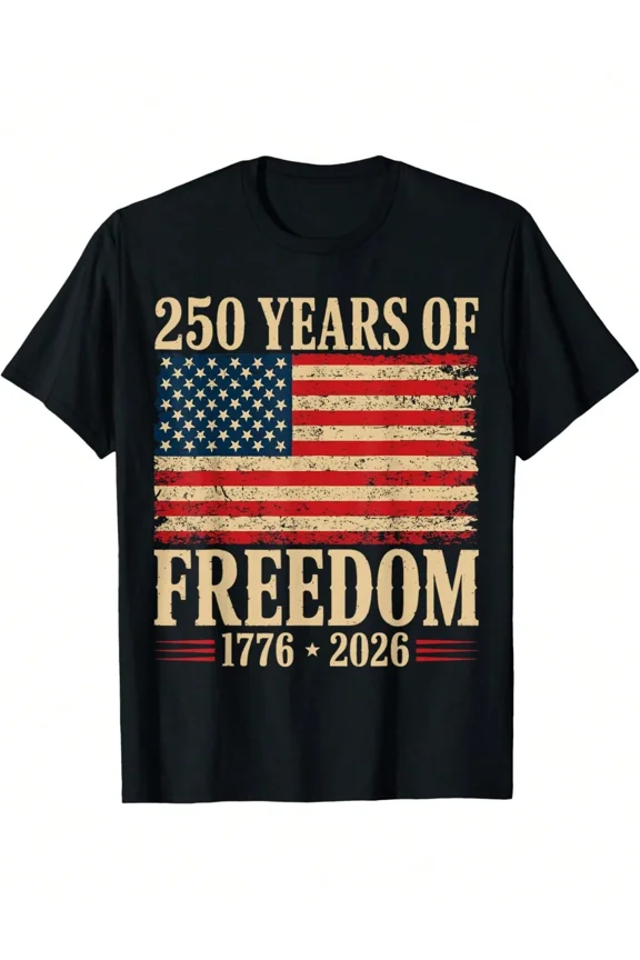 250 Years of Freedom 1776-2026 American Flag Patriotic Men's Unisex Graphic T-Shirt