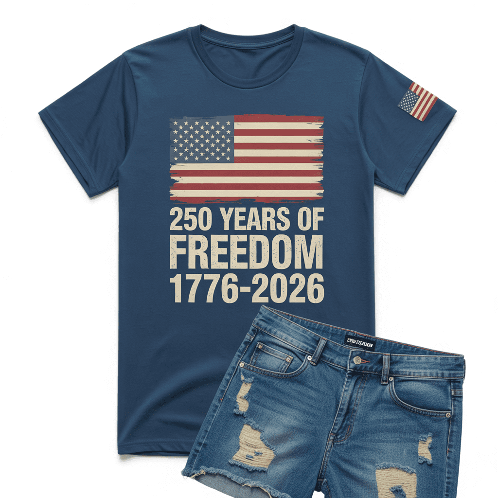 250 Years of Freedom 1776-2026 Vintage American Flag T-Shirt | USA ...