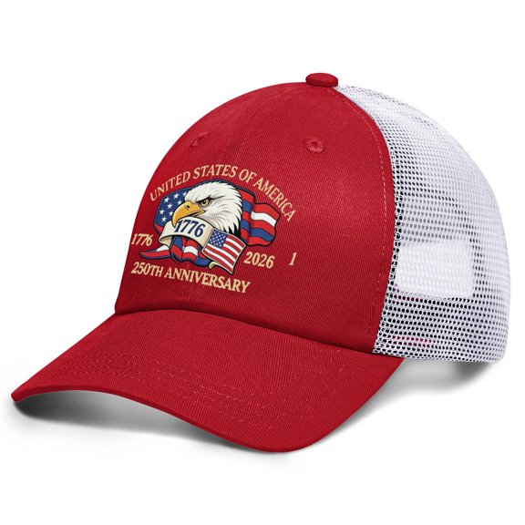 250 Years of Freedom American 1776-2026 Plain Baseball Cap Structured 6-Panel Design Sun Protection