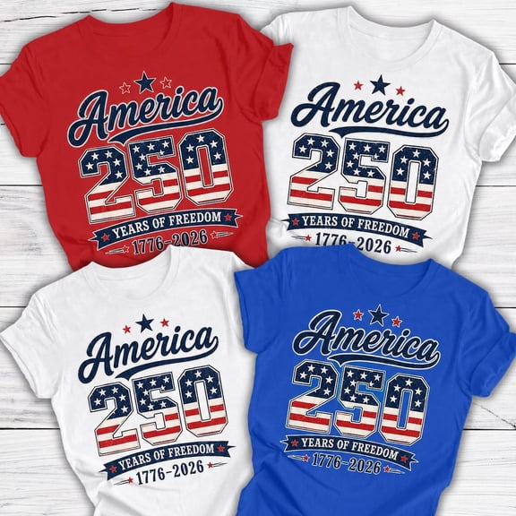 250 Years of Freedom Family Matching T-Shirt, Vintage Patriotic America 1776-2026 Anniversary 4th of July Group Tee