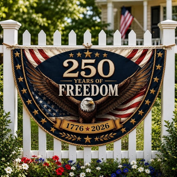250 Years of Freedom Patriotic Flag, American Eagle Semi Circle Bunting, 1776-2026 USA Independence Decor, Vintage American Flag 18x36in