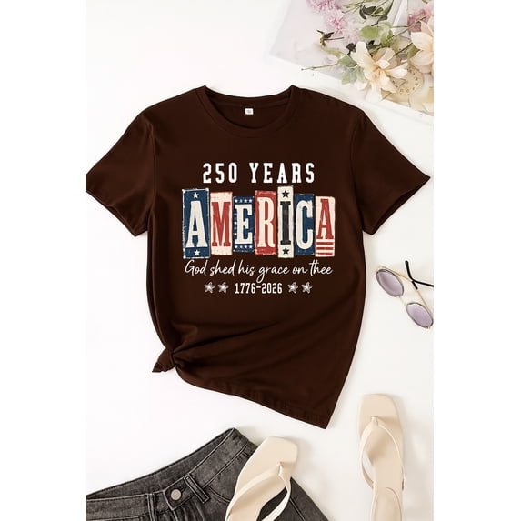 250 Years of Freedom Shirt, God Shed His Grace on Thee Tee, 1776-2026 American Anniversary 4th of July Shirts for Women, Patriotic USA T-Shirt