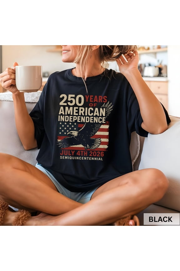 250 Years of Independence Patriotic T-Shirt, July 4th Graphic Tee with Eagle and Flag, Retro Freedom Celebration Shirt